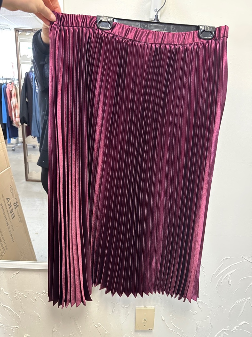 Anne Klein Metallic Plum Pleated Midi Skirt